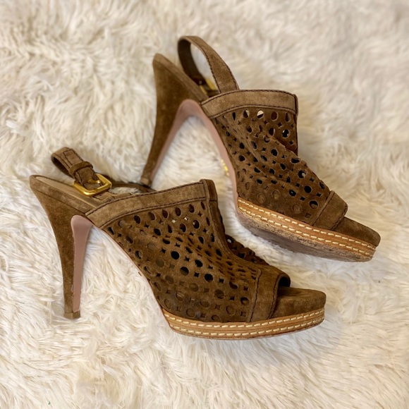 COPY - Prada cutout suede peep toe sling back mule pumps - Picture 1 of 9